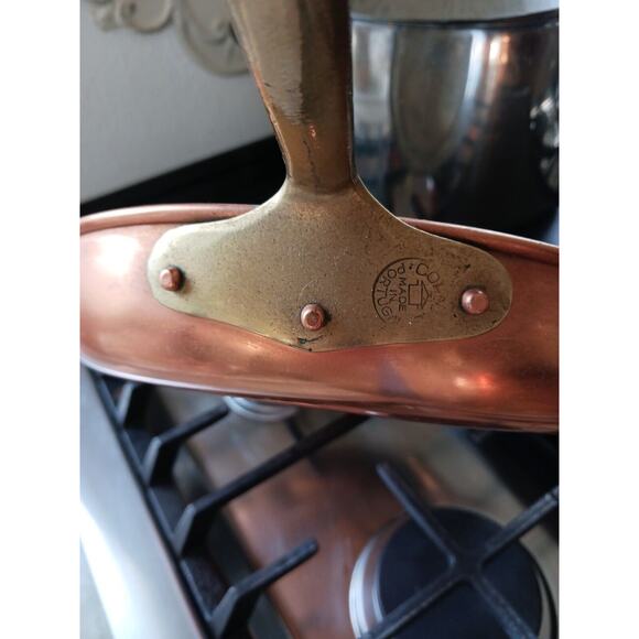Copral Copper Skillet 10 1/4 Long Brass Handle Portugal Gourmet Cottagecore Farm - Picture 9 of 16